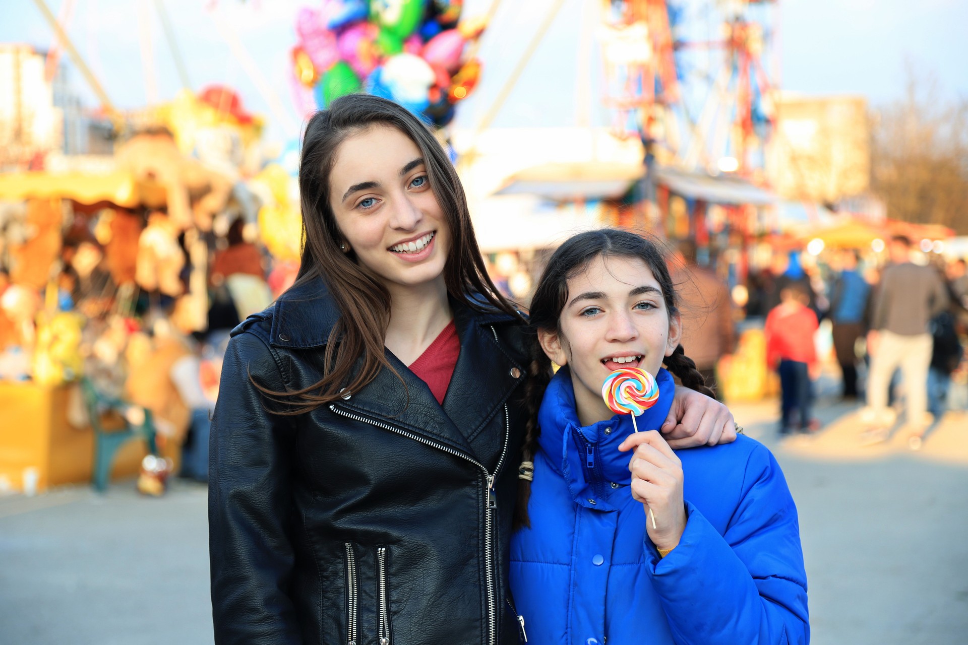 Two girls in amusement park